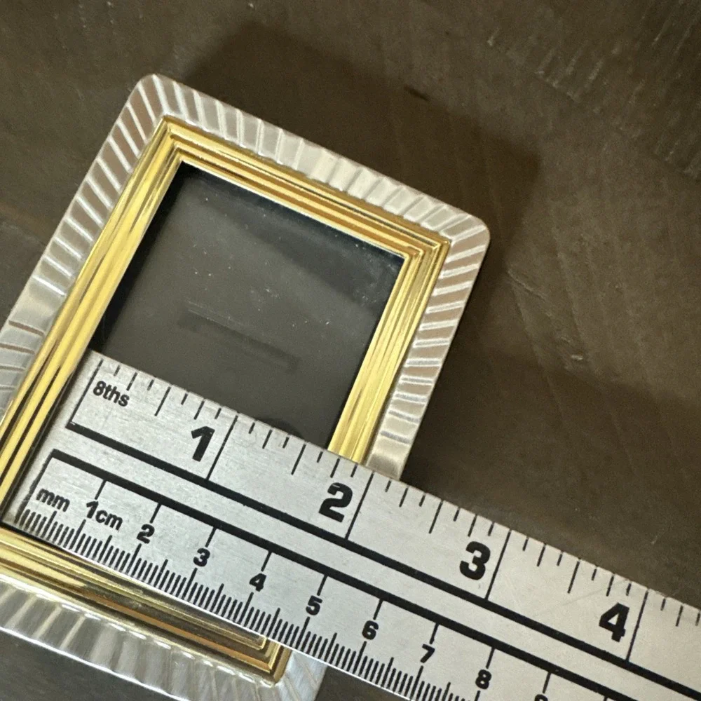 VTG Mini Silver Gold Trim Picture Frame 2.5 X 1.5